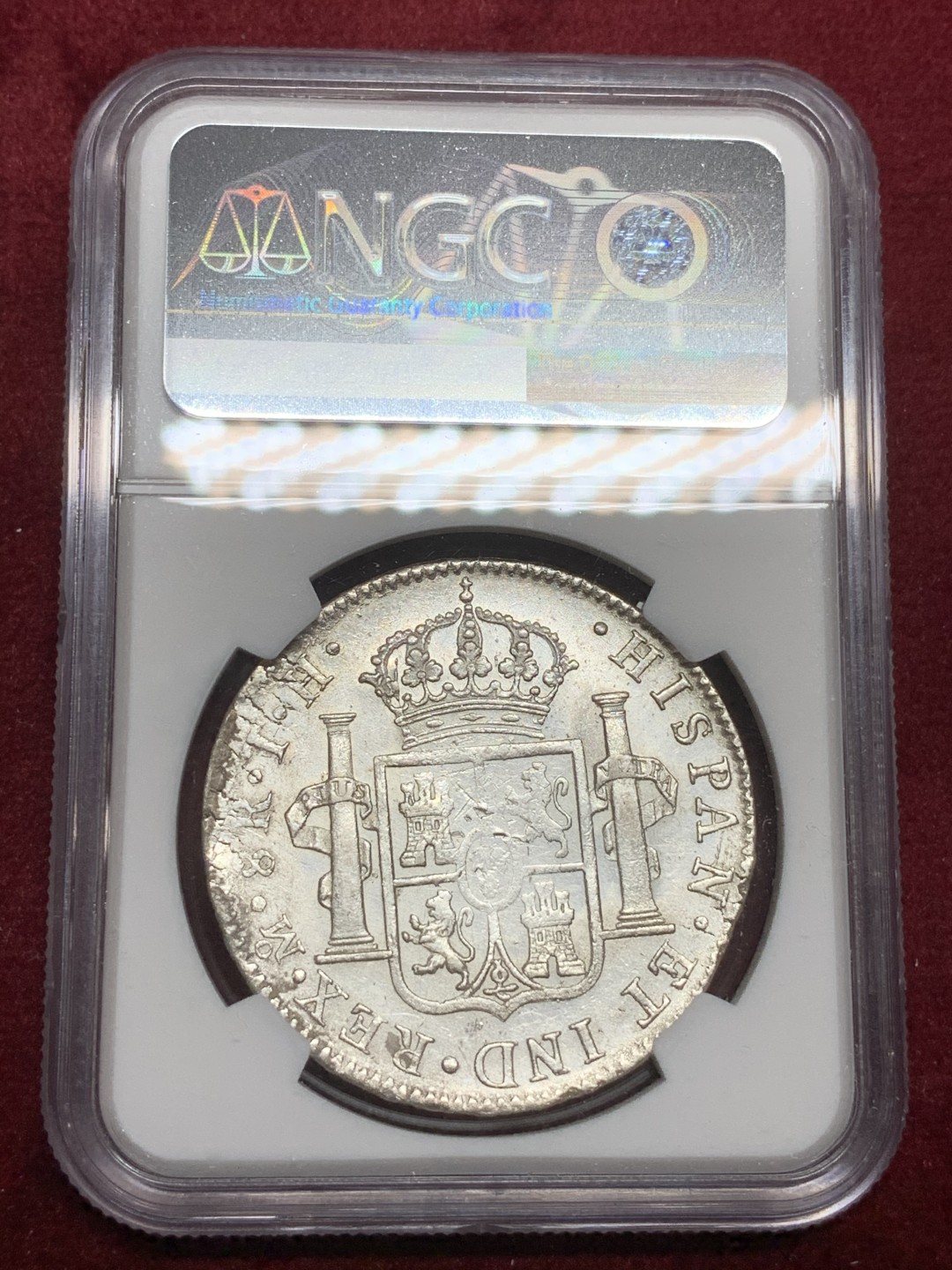 《竞宝斋》第75场-本周日，周一2场连拍（全场不限金额包邮） NGC-AUD 墨西哥双柱 卡洛斯四世 1804年8里亚尔 原光深打 经济实惠