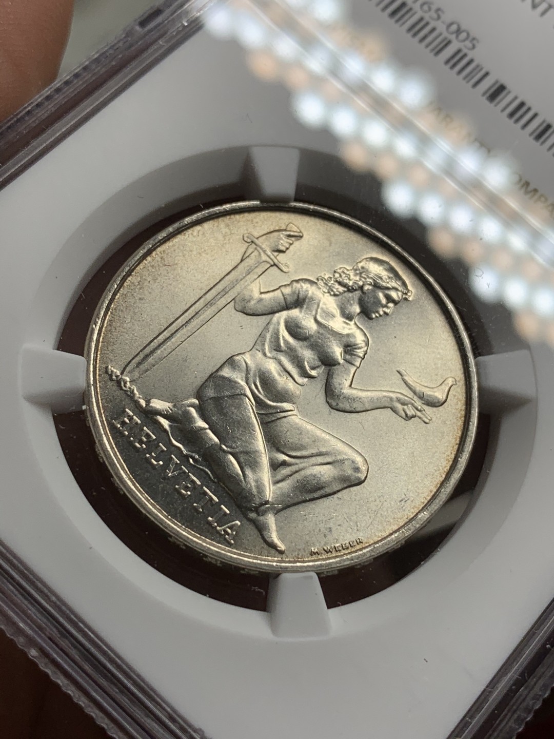 《竞宝斋》第75场-本周日，周一2场连拍（全场不限金额包邮） NGC-MS65 瑞士1936年 联邦基金纪念 5法郎大银币 顶级品相