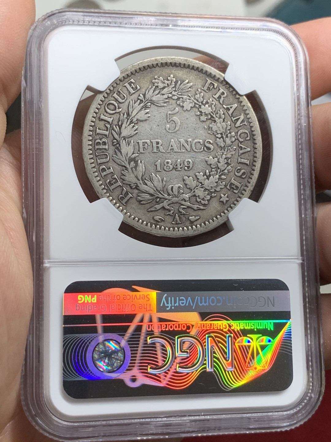 《竞宝斋》第75场-本周日，周一2场连拍（全场不限金额包邮） NGC-VF35 法国 1849A年 早期大力神 5法郎 大银币 出分难得