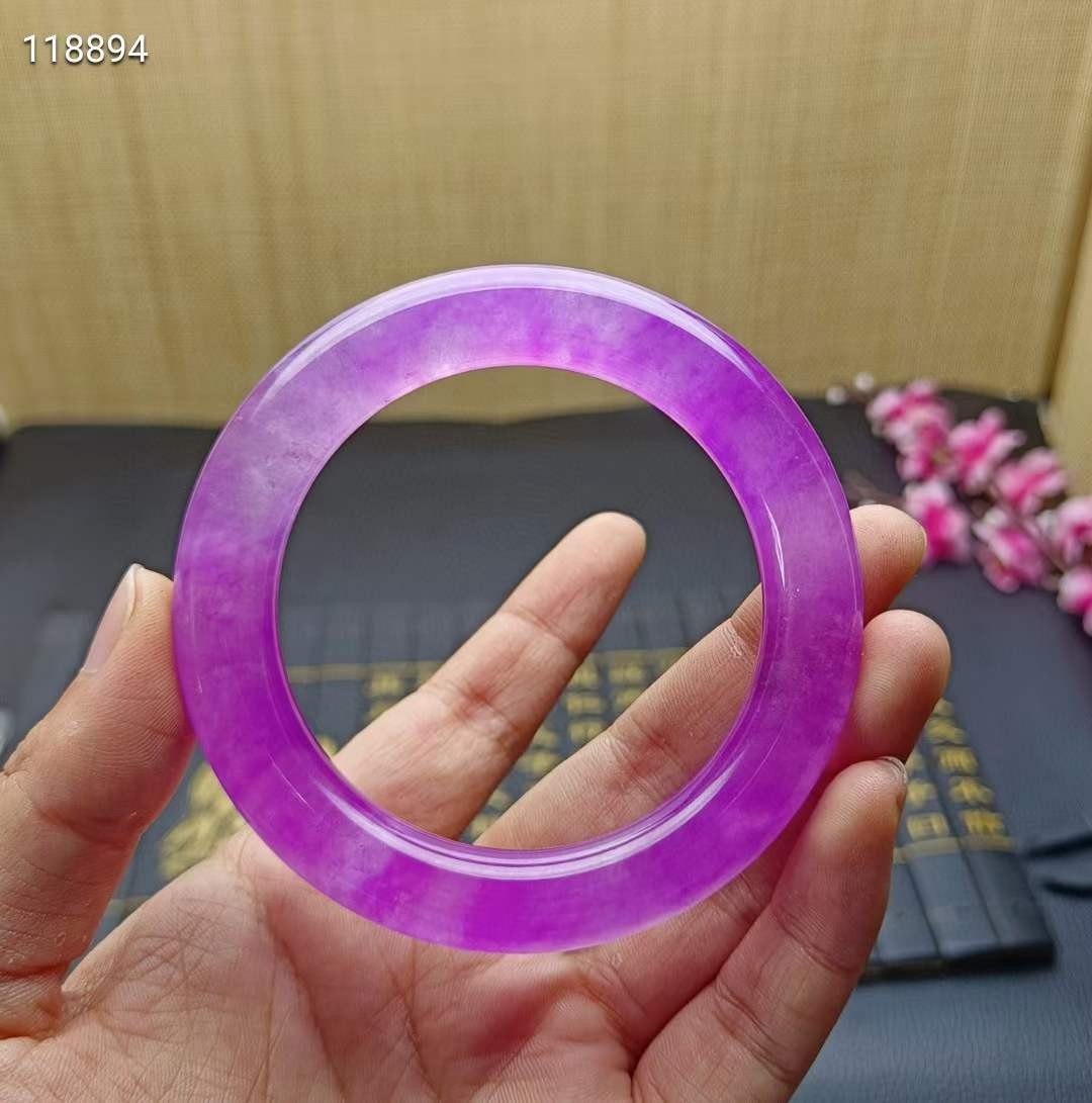 顶级龙石种紫罗兰翡翠手镯一对，口径58，重72.3/86.7克 