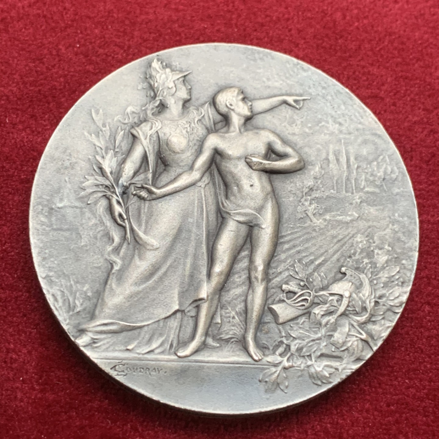 《竞宝斋》第75场-本周日，周一2场连拍（全场不限金额包邮） 原盒法国1900年前后镀银射击节大铜章UNC品相 50mm，65克，BRONZE铜标