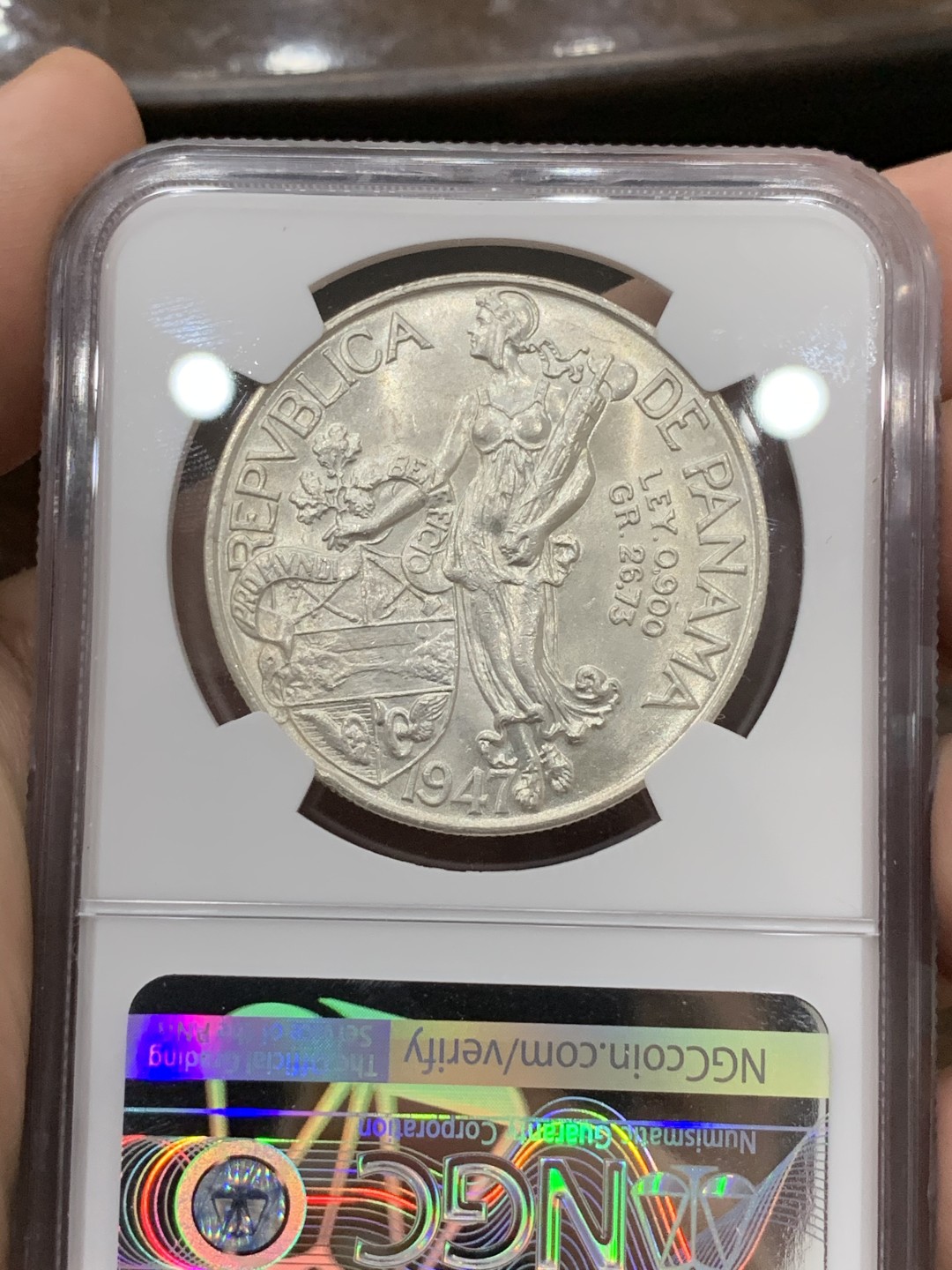 《竞宝斋》第75场-本周日，周一2场连拍（全场不限金额包邮） NGC-MS63 巴拿马1947年 美女与牛仔 1元大银币 顶级品相 暴涨的品种