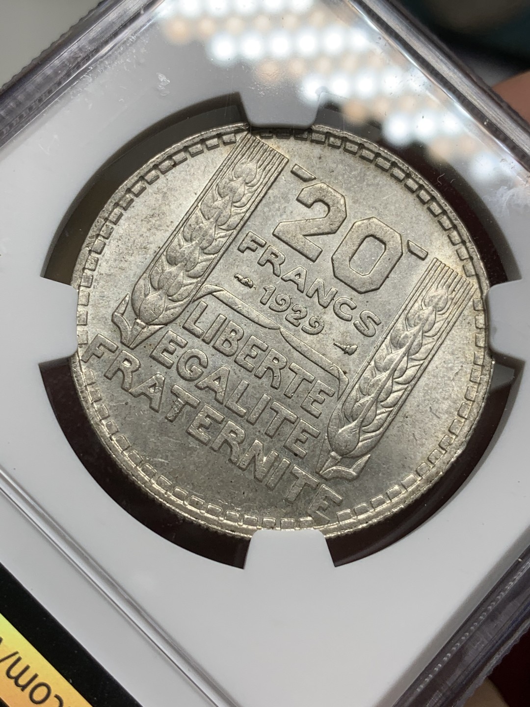 《竞宝斋》第75场-本周日，周一2场连拍（全场不限金额包邮） NGC-MS63 法国 1929年 谷物女神 20法郎 顶级好品 平时见到的都是XF品相