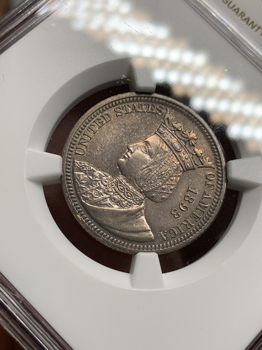 《竞宝斋》第75场-本周日，周一2场连拍（全场不限金额包邮） NGC MS62 原光五彩美国1893年伊莎贝拉25美分纪念银币