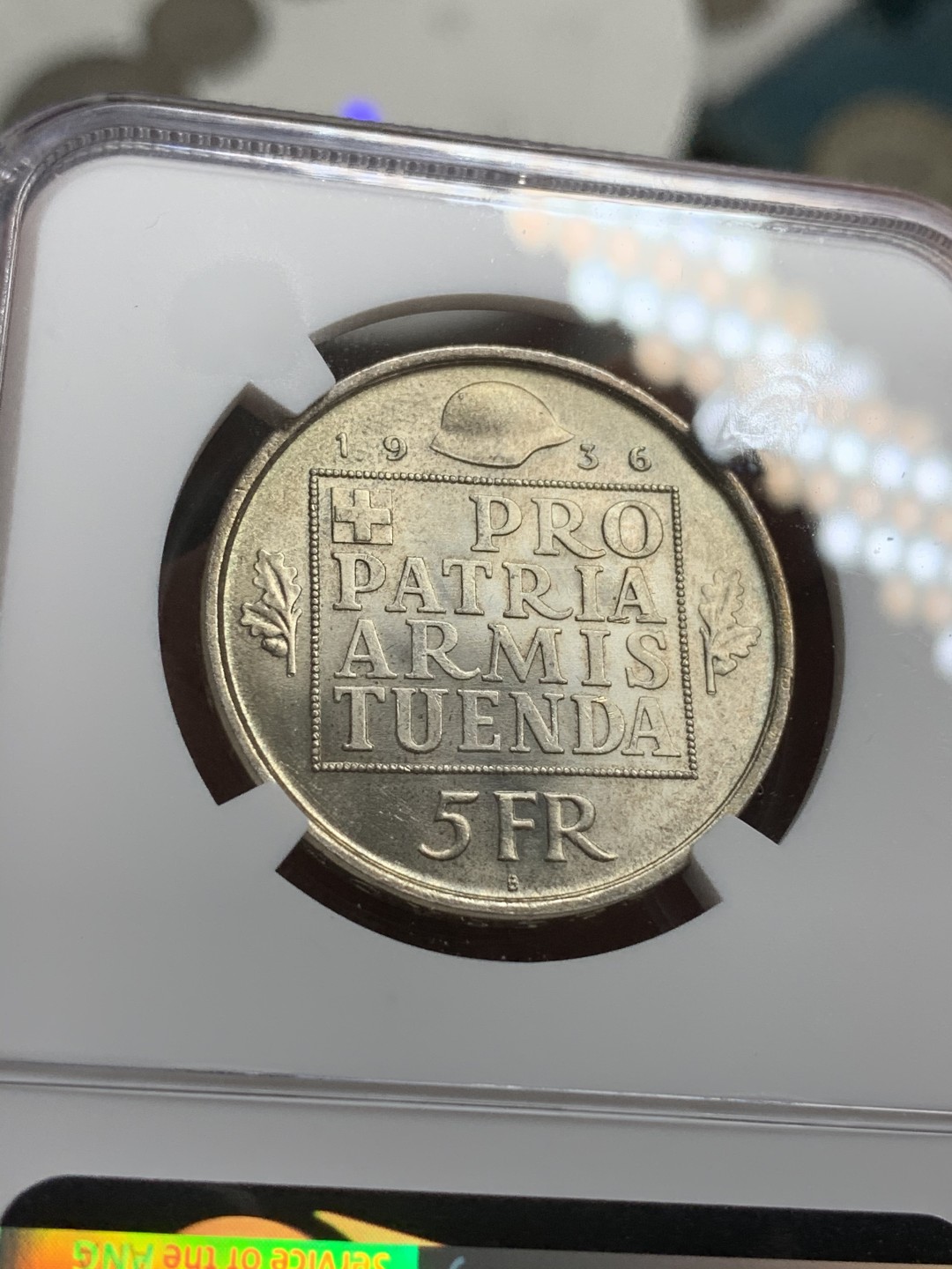 《竞宝斋》第75场-本周日，周一2场连拍（全场不限金额包邮） NGC-MS65 瑞士1936年 联邦基金纪念 5法郎大银币 顶级品相