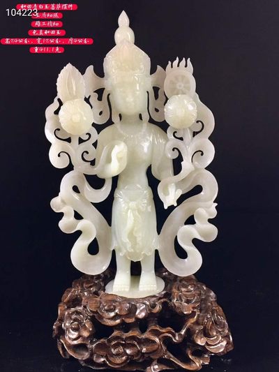 和田青白玉菩萨摆件，玉质细腻油润，雕刻精美开脸慈祥，形体优美，保真和田玉  - 和田青白玉菩萨摆件，玉质细腻油润，雕刻精美开脸慈祥，形体优美，保真和田玉 