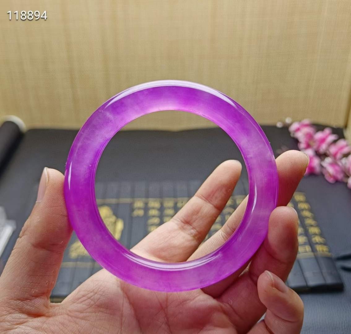 顶级龙石种紫罗兰翡翠手镯一对，口径58，重72.3/86.7克 