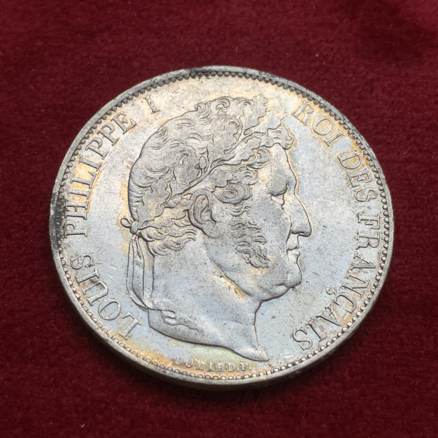 《竞宝斋》第75场-本周日，周一2场连拍（全场不限金额包邮） AU品 法国 1844年 菲利普 5法郎银币 状态很好，背面花环 基本无磨损 难得裸币