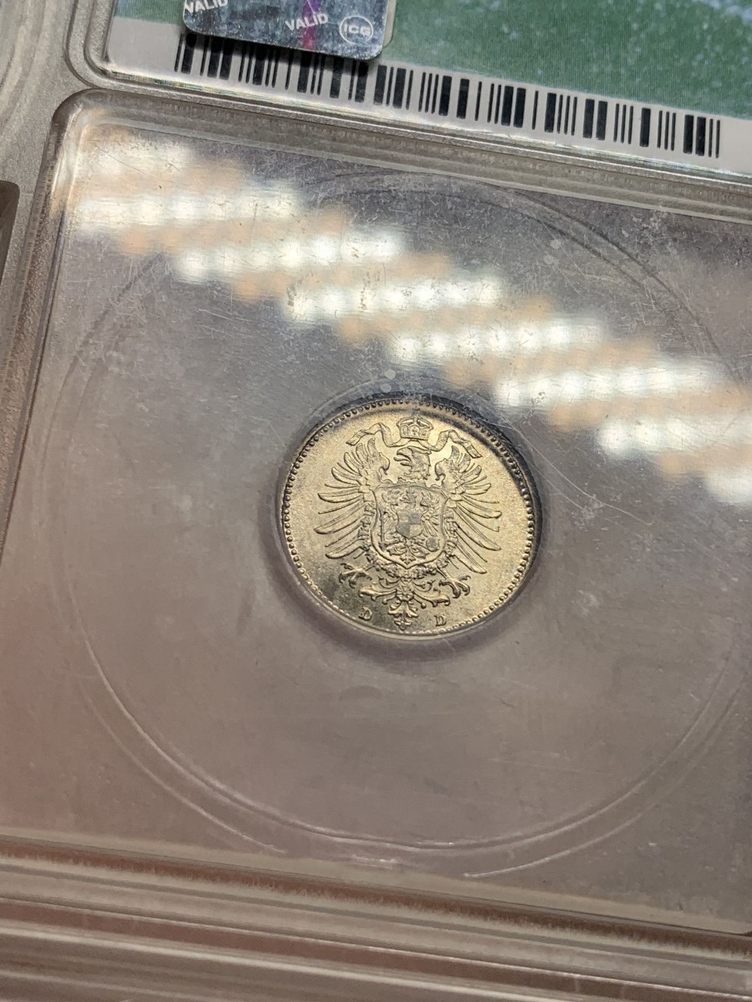 《竞宝斋》第75场-本周日，周一2场连拍（全场不限金额包邮） ICG-MS61 德国 1874年 威廉一世短翅鹰20芬尼银币 黄油光 深打好品 ICG早期严评