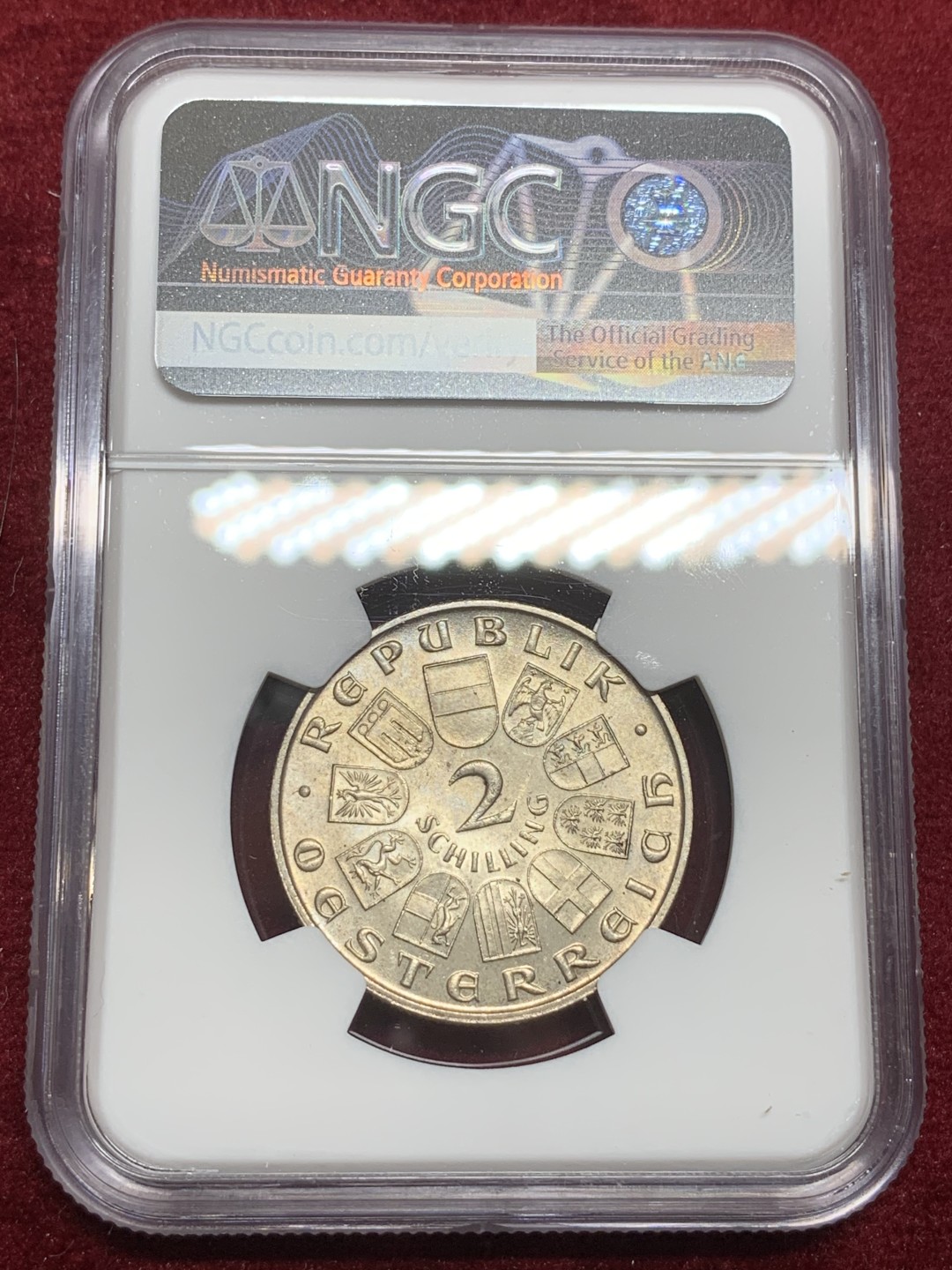 《竞宝斋》第75场-本周日，周一2场连拍（全场不限金额包邮） NGC MS-64 奥地利 1929年 比尔罗特诞辰100周年 2先令 银币 好品难得