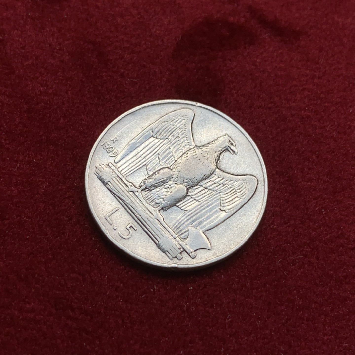 《竞宝斋》第75场-本周日，周一2场连拍（全场不限金额包邮） 意大利 1929年 小鹰 5里拉 银币