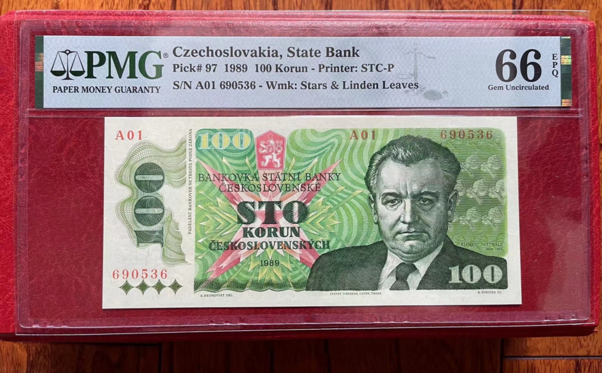 收藏联盟Quantum Auction 第176期拍卖 捷克斯洛伐克1989年100克朗 PMG66 珍罕首发冠号A01 布拉格之春