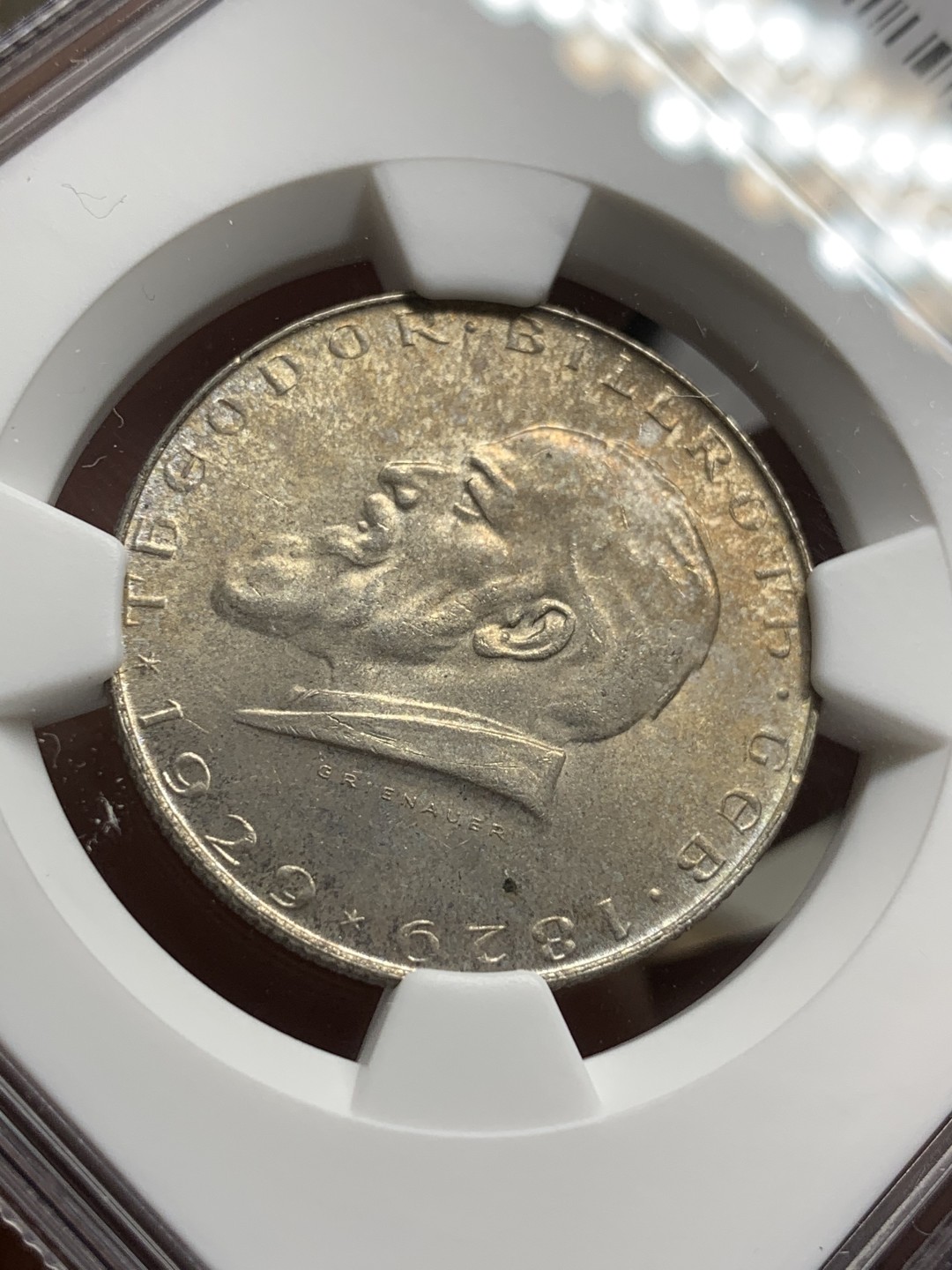 《竞宝斋》第75场-本周日，周一2场连拍（全场不限金额包邮） NGC MS-64 奥地利 1929年 比尔罗特诞辰100周年 2先令 银币 好品难得