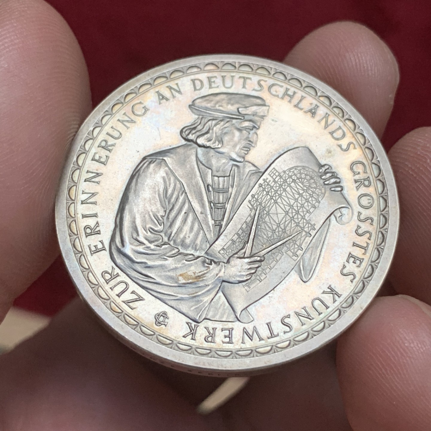 《竞宝斋》第75场-本周日，周一2场连拍（全场不限金额包邮） 德国 1928年 科隆大教堂开工680周年 纪念银章 底板光亮 双面淡彩