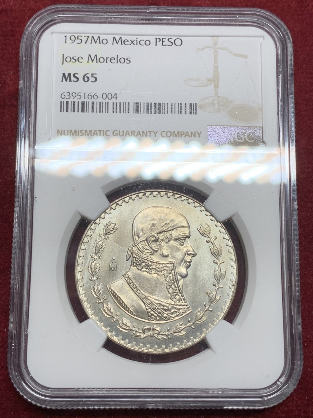 《竞宝斋》第75场-本周日，周一2场连拍（全场不限金额包邮） NGC MS-65 墨西哥 1957年 鹰洋1比索 银币 高分状态
