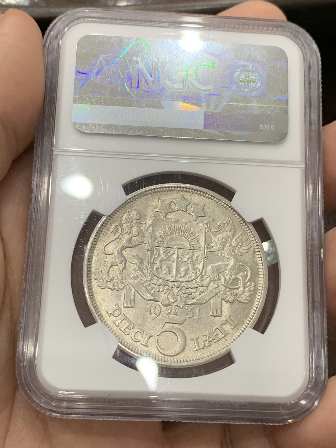 《竞宝斋》第75场-本周日，周一2场连拍（全场不限金额包邮） NGC-MS62 拉脱维亚1931年5拉特大银币 原光好品 近期暴涨品种