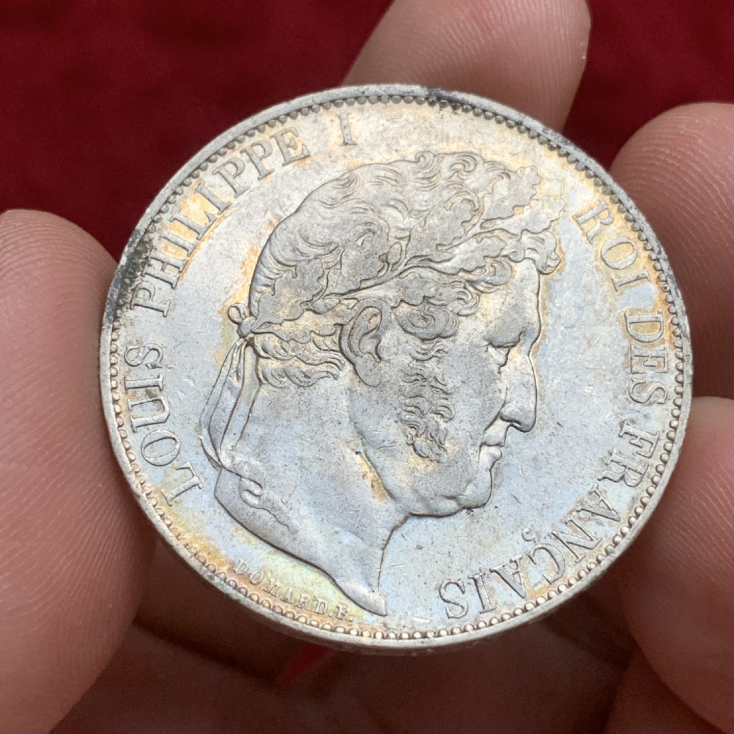 《竞宝斋》第75场-本周日，周一2场连拍（全场不限金额包邮） AU品 法国 1844年 菲利普 5法郎银币 状态很好，背面花环 基本无磨损 难得裸币