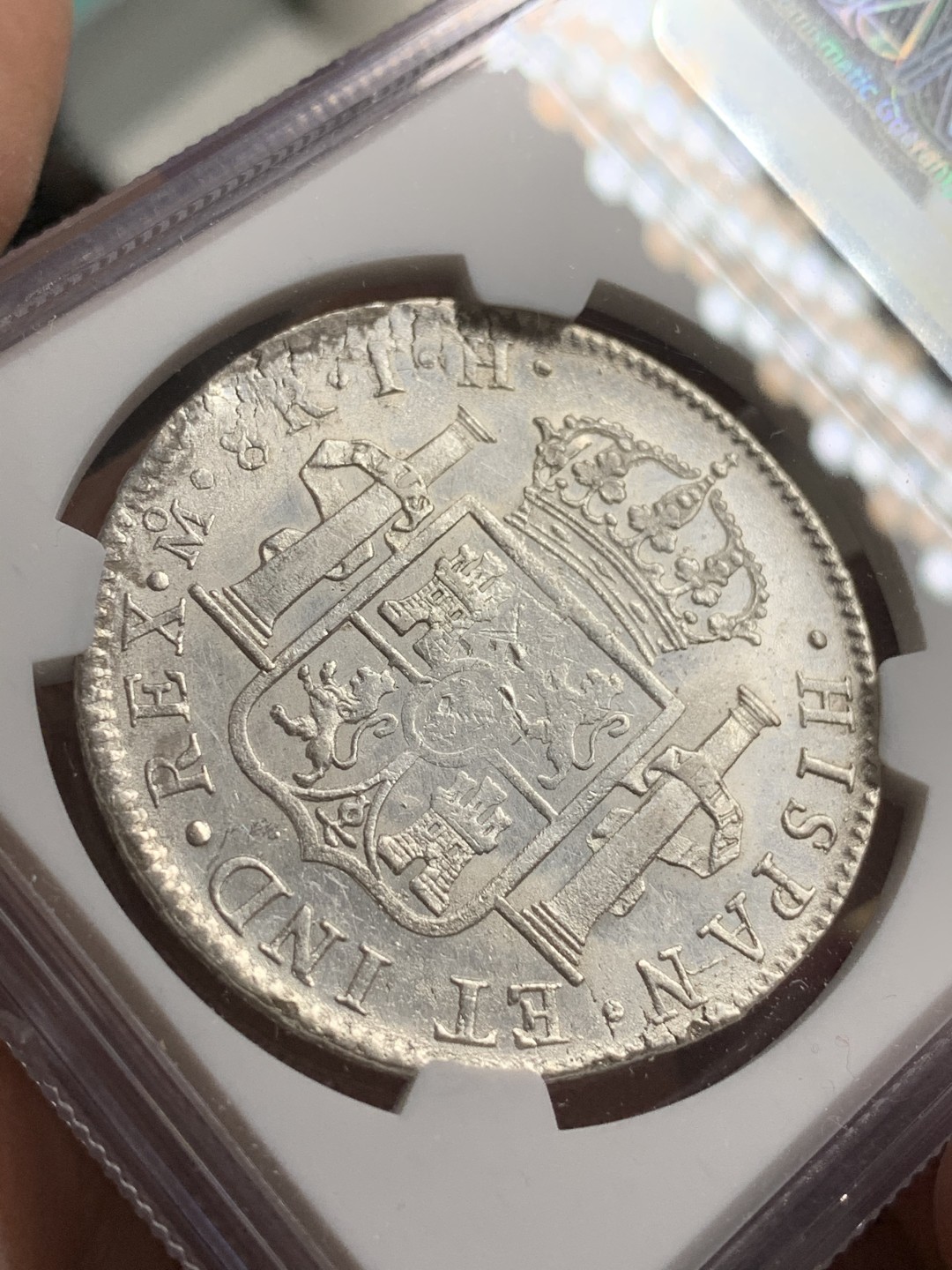 《竞宝斋》第75场-本周日，周一2场连拍（全场不限金额包邮） NGC-AUD 墨西哥双柱 卡洛斯四世 1804年8里亚尔 原光深打 经济实惠