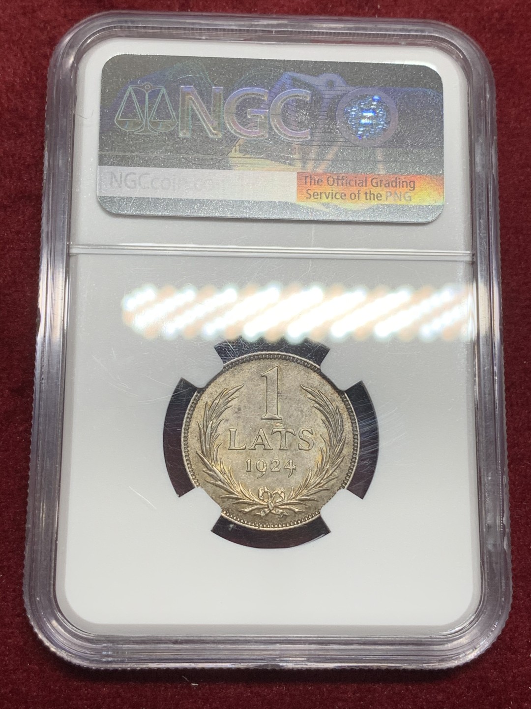 《竞宝斋》第75场-本周日，周一2场连拍（全场不限金额包邮） NGC-MS63 拉脱维亚1924年1拉特 和美女5拉特配套 收藏级五彩包浆 