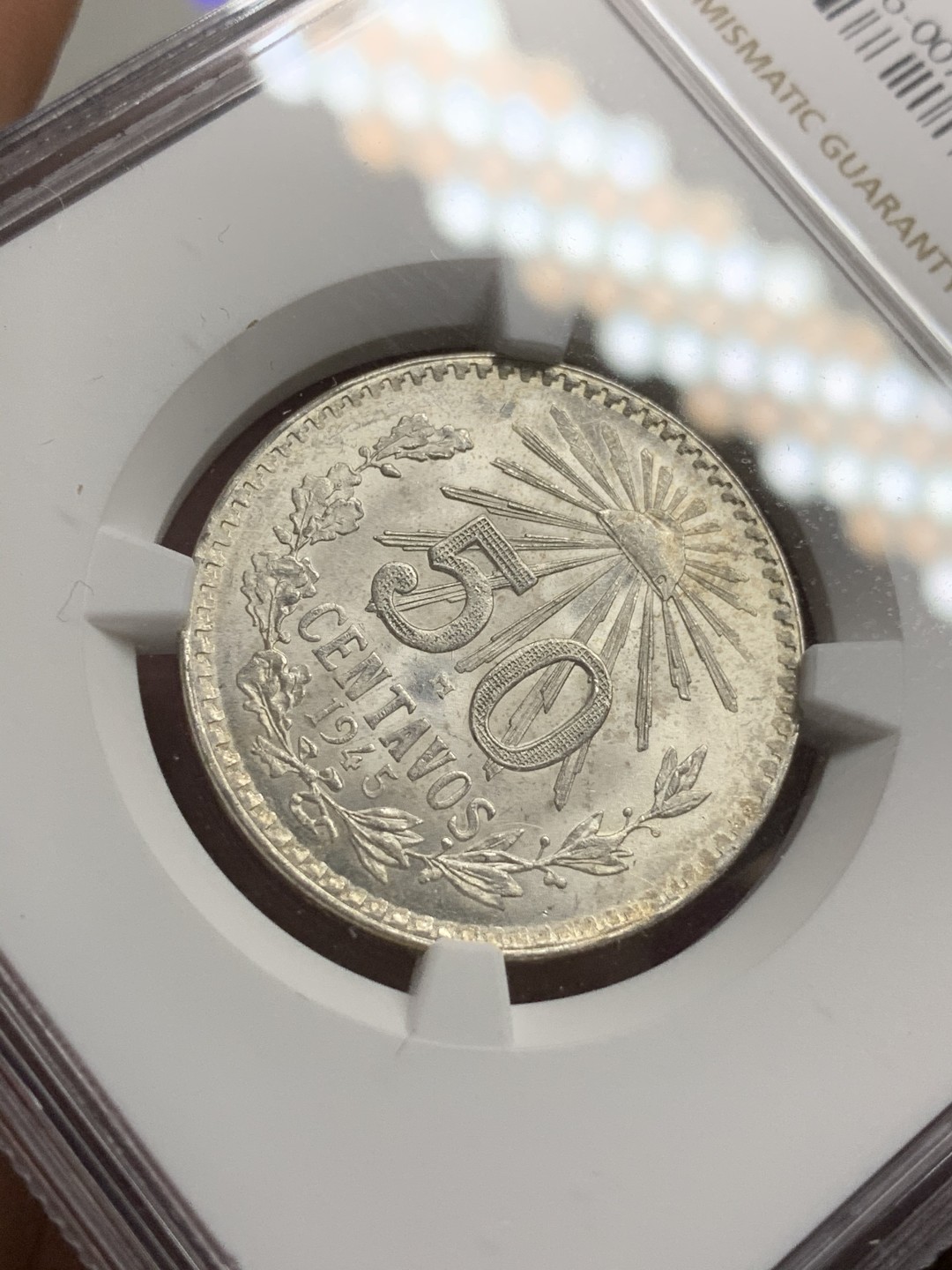 《竞宝斋》第75场-本周日，周一2场连拍（全场不限金额包邮） NGC-MS66 墨西哥1945年 鹰洋50分 银币 顶级品相 一步到位