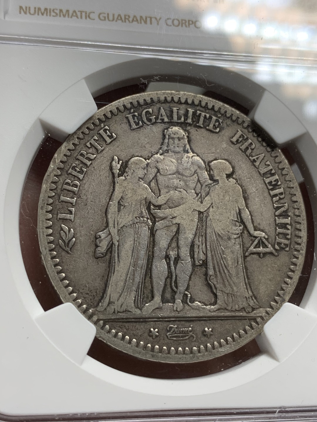 《竞宝斋》第75场-本周日，周一2场连拍（全场不限金额包邮） NGC-VF35 法国 1849A年 早期大力神 5法郎 大银币 出分难得