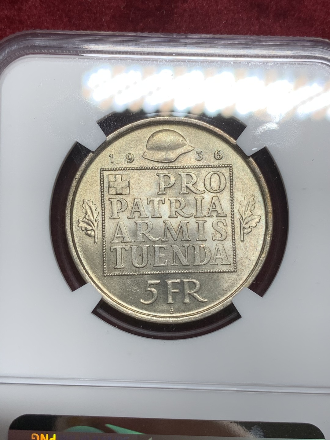 《竞宝斋》第75场-本周日，周一2场连拍（全场不限金额包邮） NGC-MS65 瑞士1936年 联邦基金纪念 5法郎大银币 顶级品相