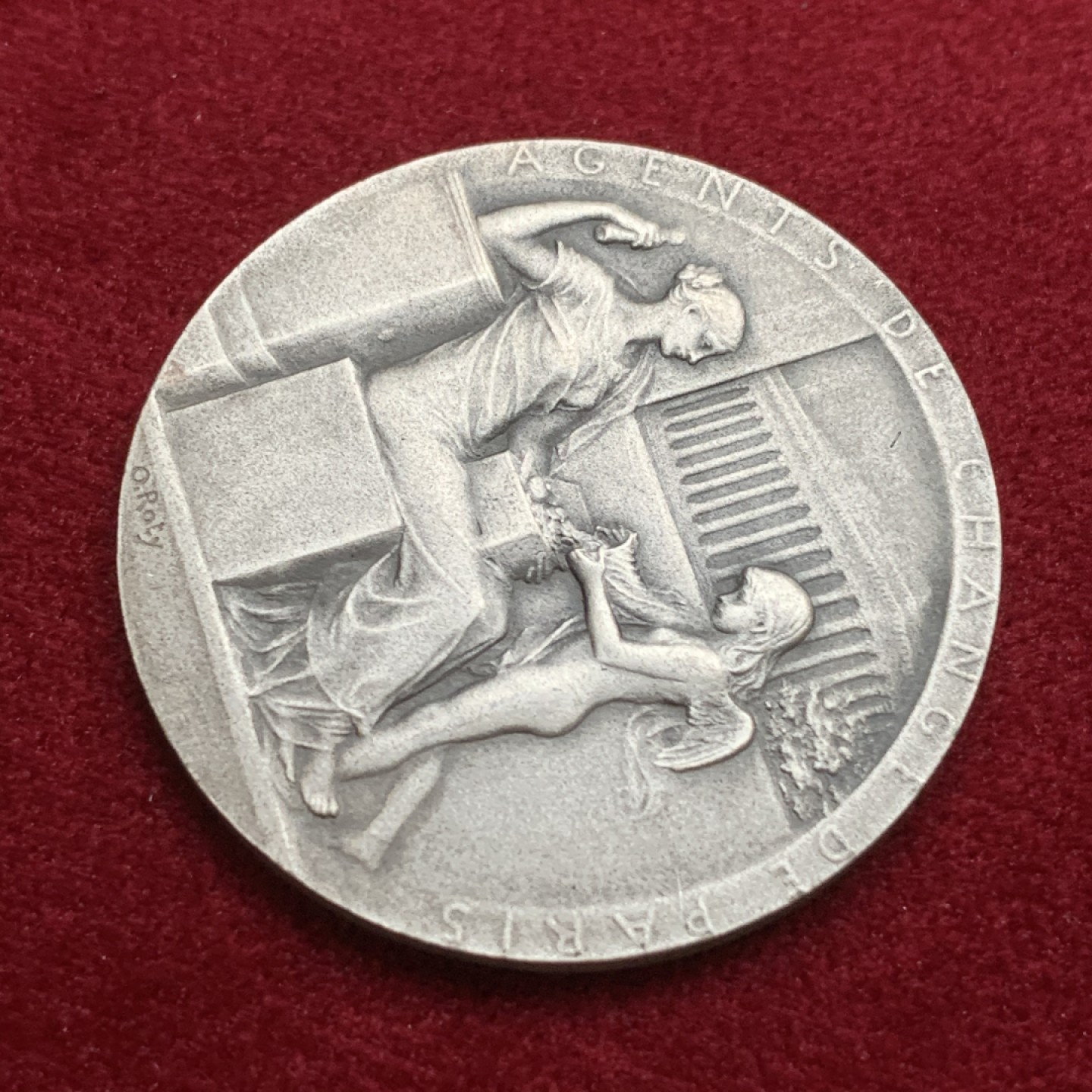 《竞宝斋》第75场-本周日，周一2场连拍（全场不限金额包邮） 原盒罗蒂作品巴黎股票经纪人镀银铜章 37mm，21.2克，BRONZE铜标