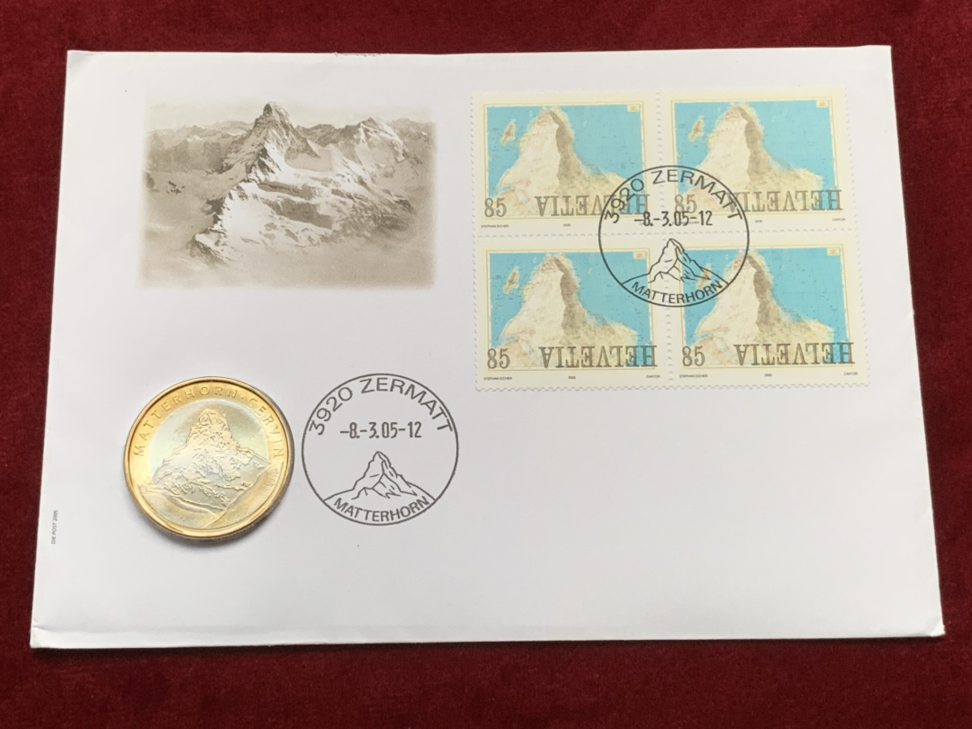 《竞宝斋》第75场-本周日，周一2场连拍（全场不限金额包邮） 2004年 瑞士10法郎 马特洪峰 双色纪念币 邮币封