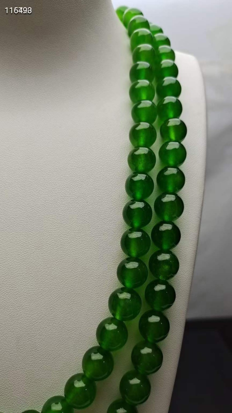 龙石种祖母绿翡翠佛珠108颗，珠子直径12mm