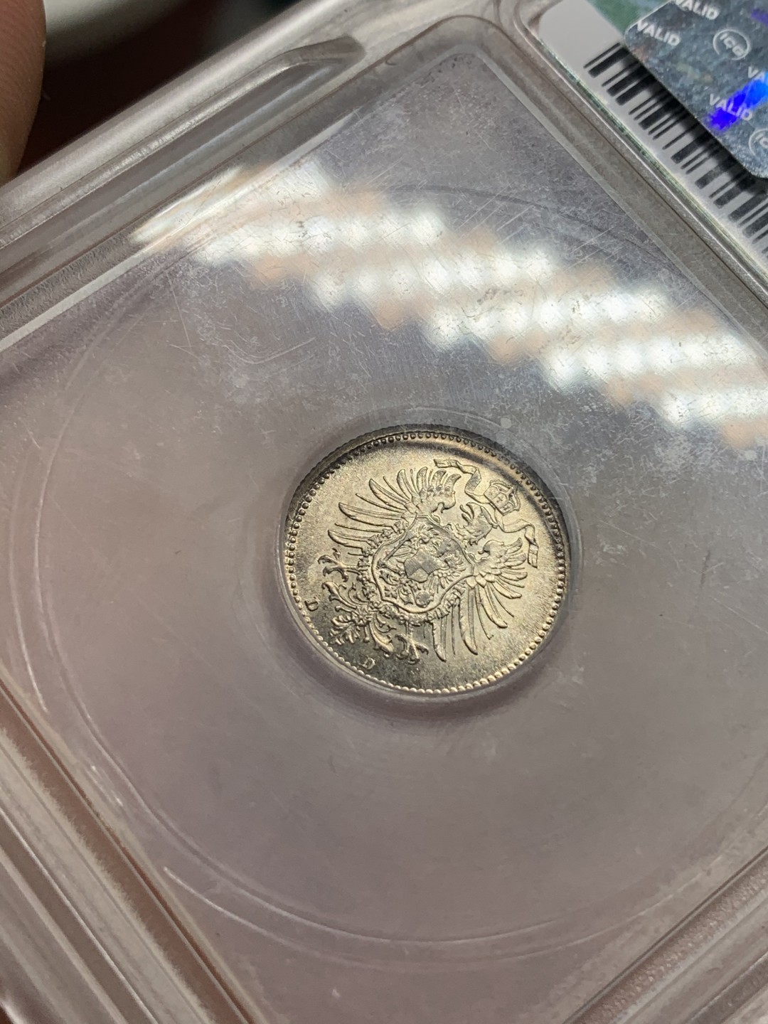 《竞宝斋》第75场-本周日，周一2场连拍（全场不限金额包邮） ICG-MS61 德国 1874年 威廉一世短翅鹰20芬尼银币 黄油光 深打好品 ICG早期严评