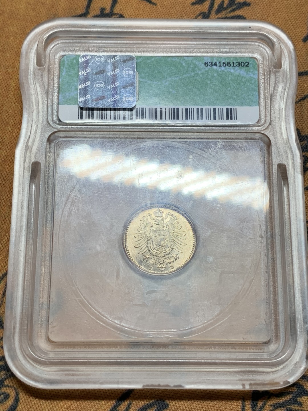 《竞宝斋》第75场-本周日，周一2场连拍（全场不限金额包邮） ICG-MS61 德国 1874年 威廉一世短翅鹰20芬尼银币 黄油光 深打好品 ICG早期严评