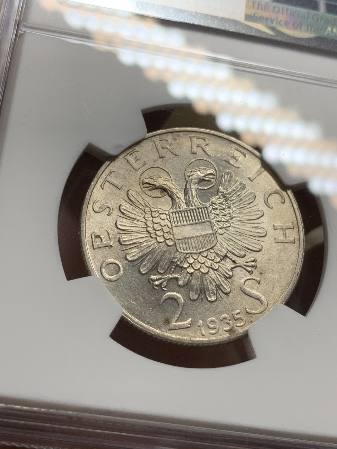 《竞宝斋》第75场-本周日，周一2场连拍（全场不限金额包邮） NGC MS63 奥地利 1935年 卡尔卢格纪念 2先令银币 不错的分数