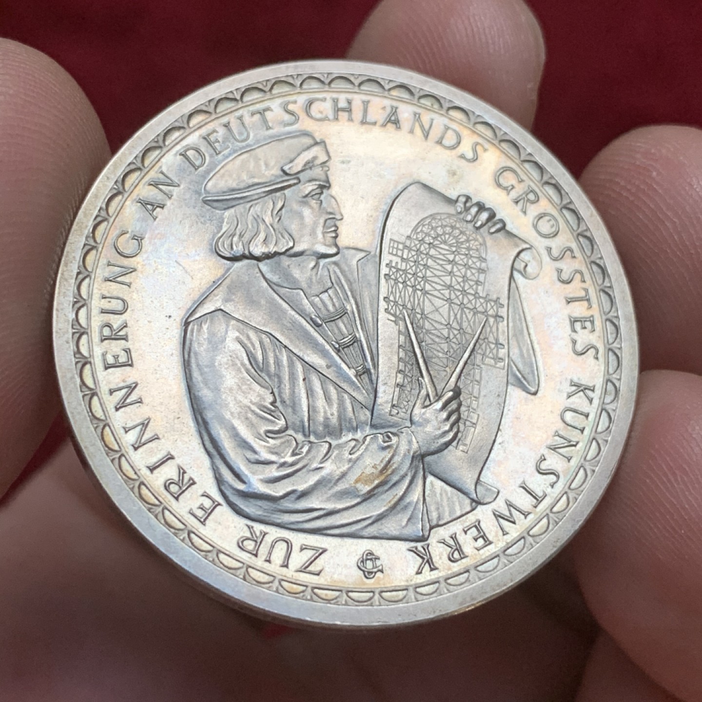 《竞宝斋》第75场-本周日，周一2场连拍（全场不限金额包邮） 德国 1928年 科隆大教堂开工680周年 纪念银章 底板光亮 双面淡彩