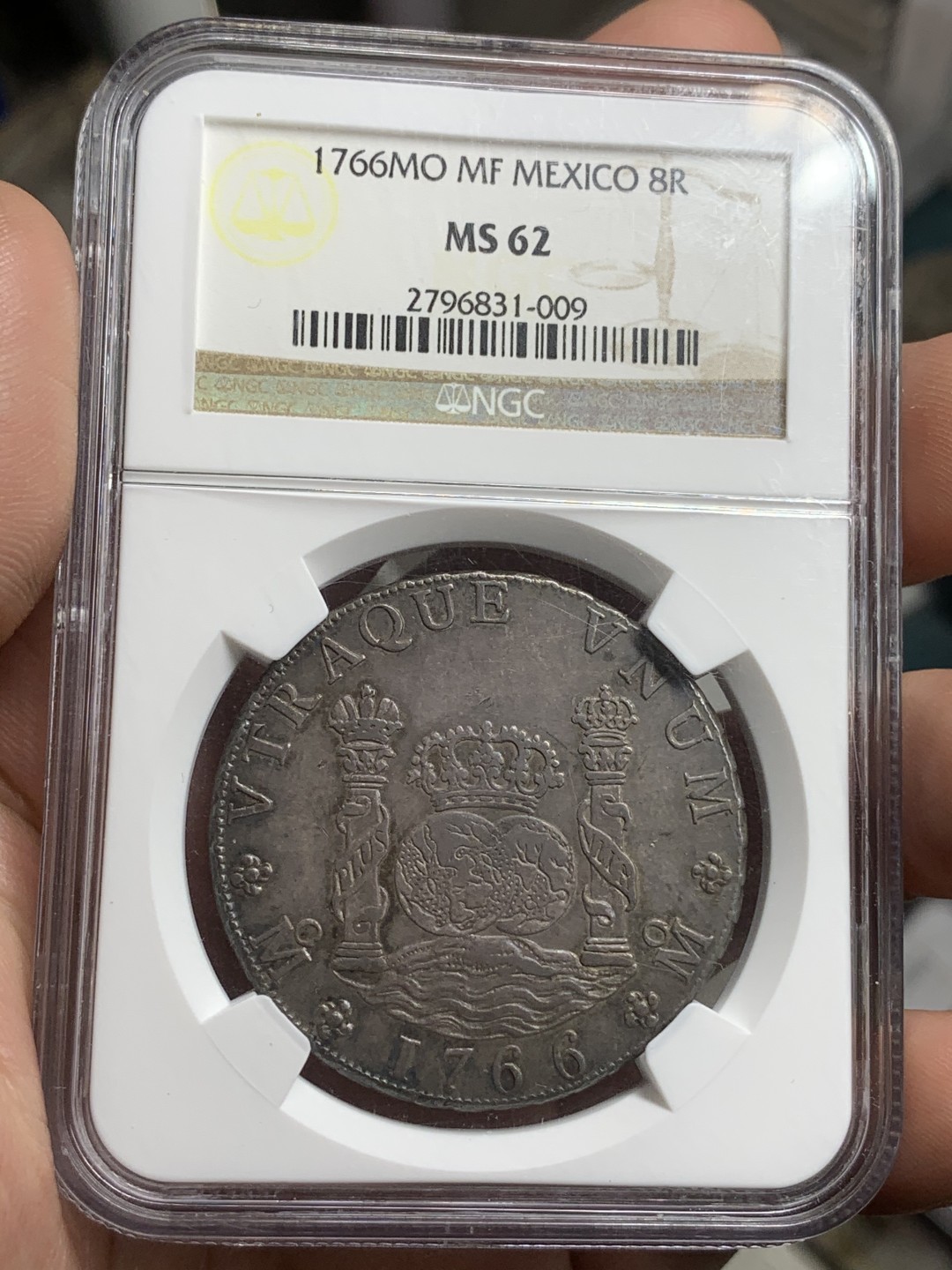 《竞宝斋》第75场-本周日，周一2场连拍（全场不限金额包邮） 亚军分 NGC MS62 墨西哥 1766年 地球双柱银币 中期好品 双面深彩包浆 可遇不可求的状态