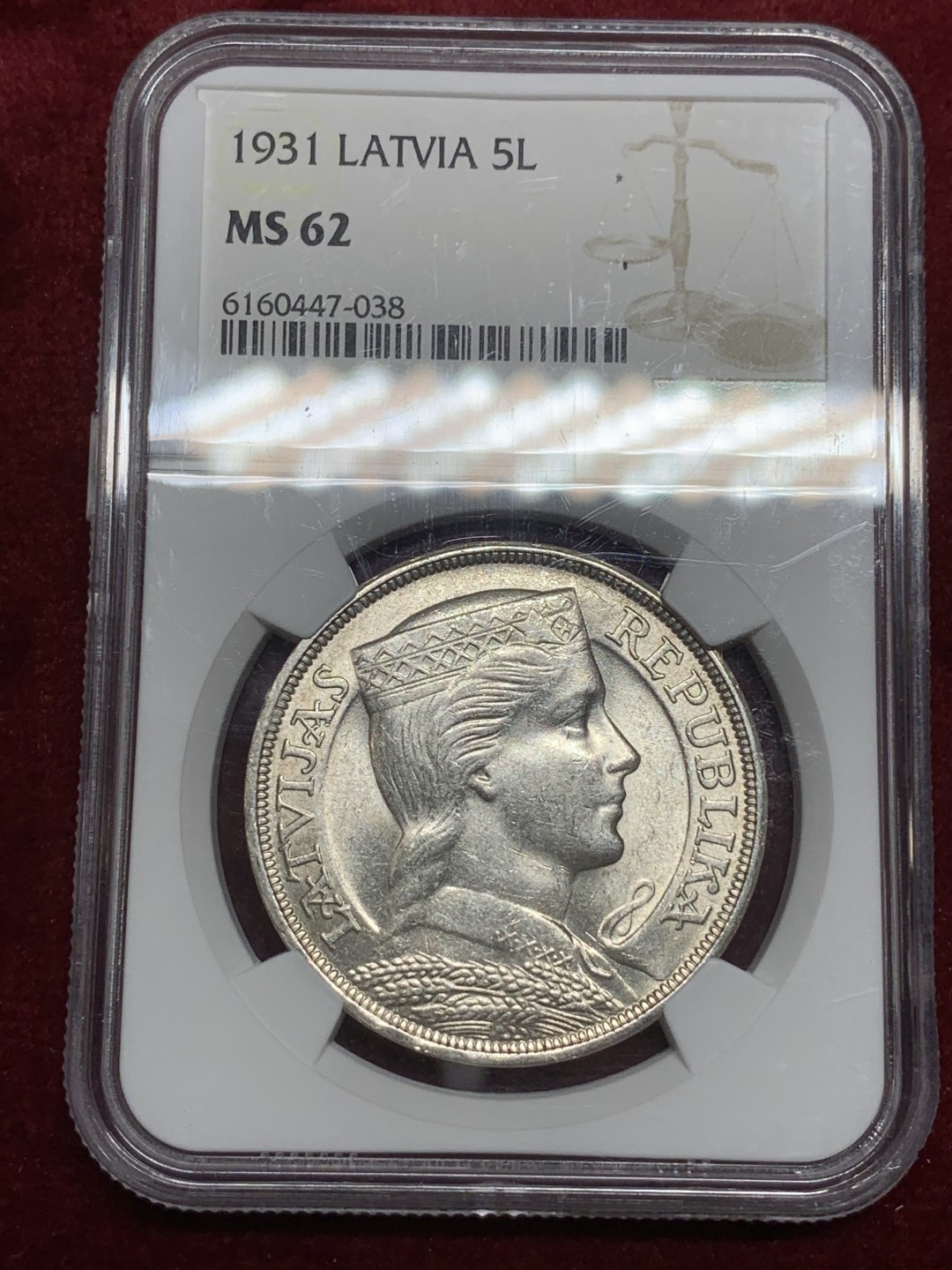 《竞宝斋》第75场-本周日，周一2场连拍（全场不限金额包邮） NGC-MS62 拉脱维亚1931年5拉特大银币 原光好品 近期暴涨品种