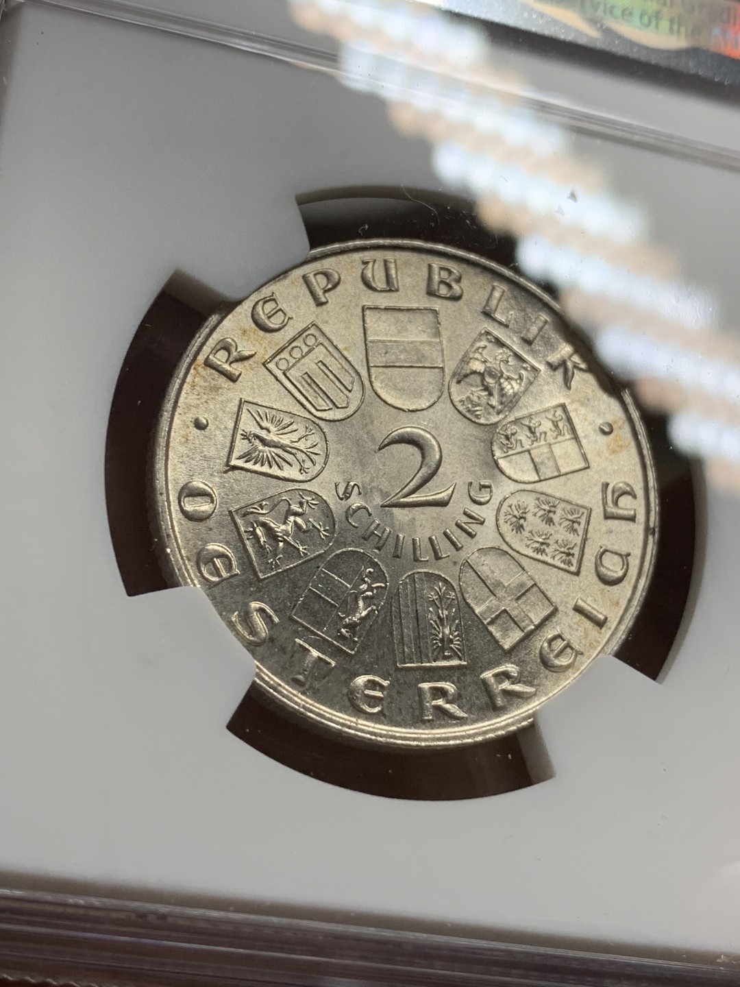 《竞宝斋》第75场-本周日，周一2场连拍（全场不限金额包邮） NGC MS-63 奥地利1932年 约瑟夫纪念 2先令银币 原光好品