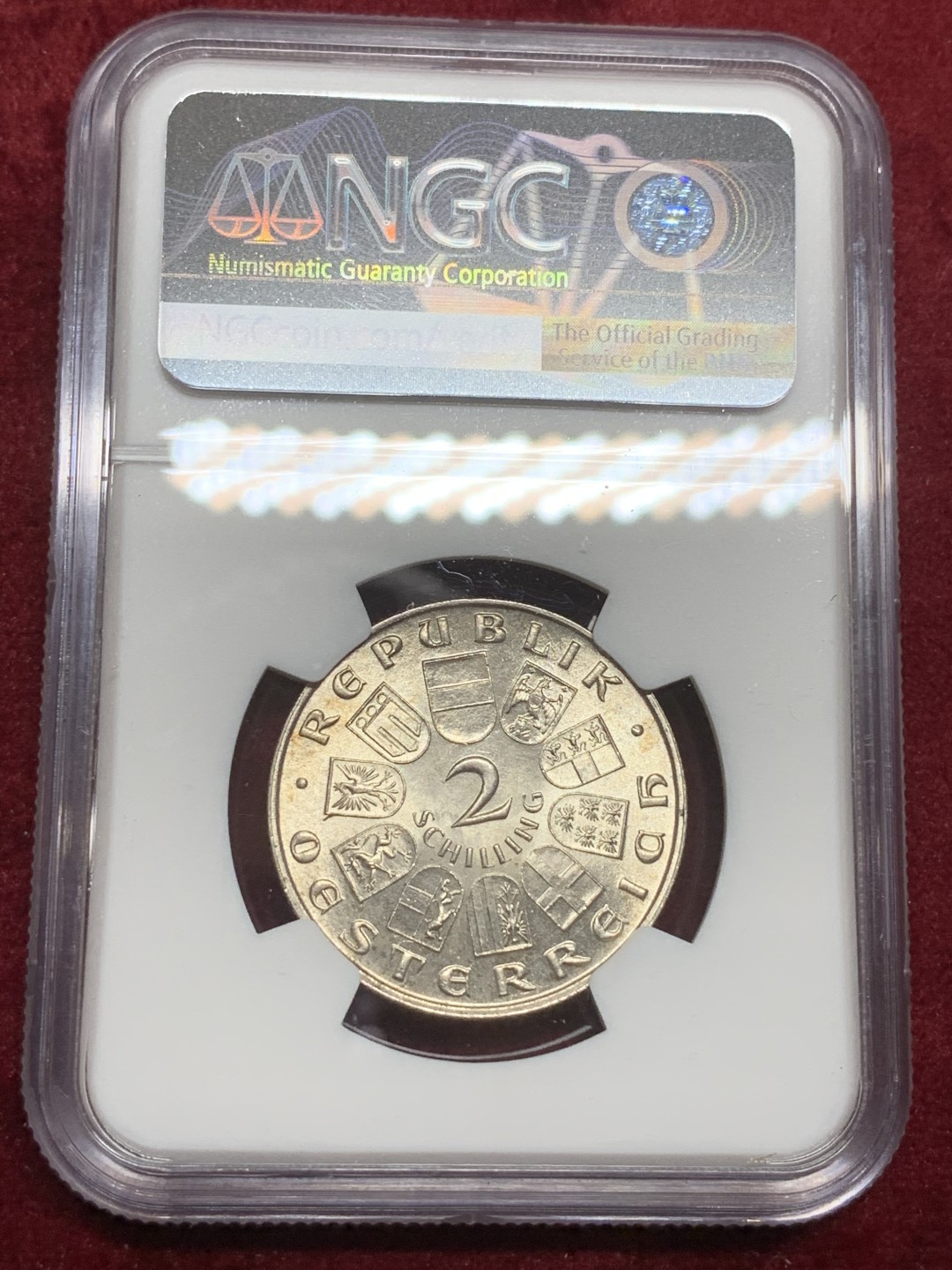 《竞宝斋》第75场-本周日，周一2场连拍（全场不限金额包邮） NGC MS-63 奥地利1932年 约瑟夫纪念 2先令银币 原光好品