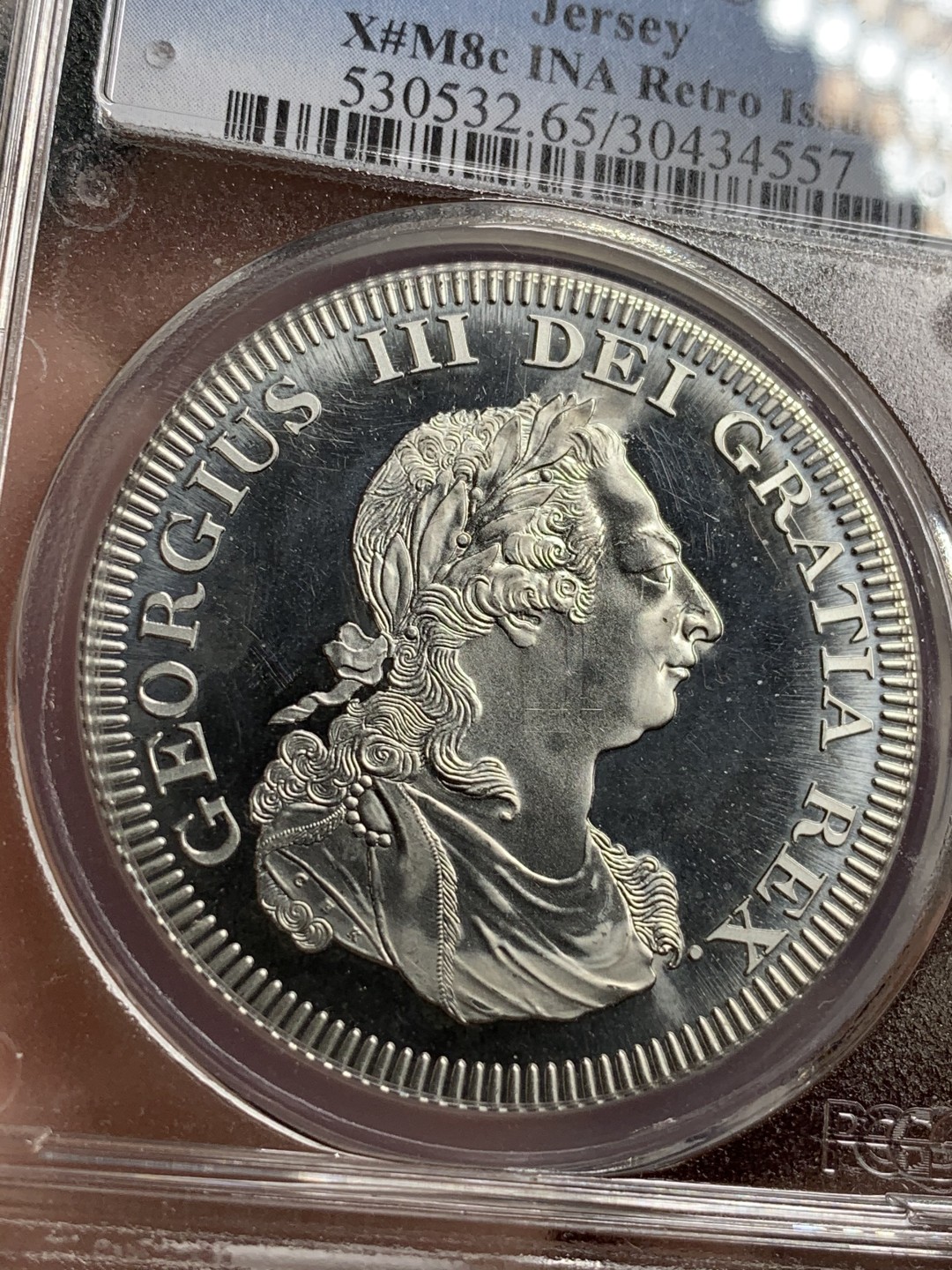 《竞宝斋》第75场-本周日，周一2场连拍（全场不限金额包邮） 英属泽西“1808”年乔治三世5先令 后铸版，PCGS-PR65CAM，季军分，上面只有2个67，一个66。