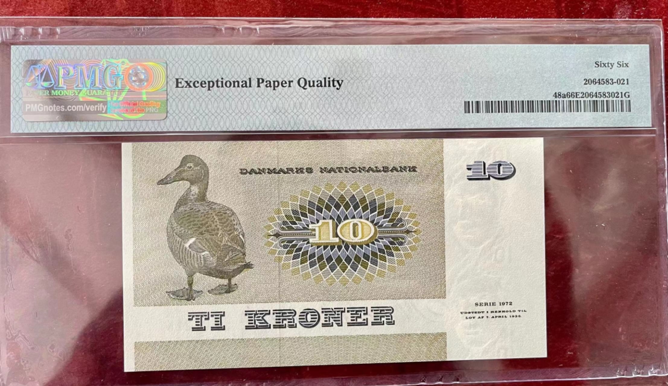 收藏联盟Quantum Auction 第176期拍卖 丹麦1972年10克朗 PMG66 首发年首发冠号 小灰鸭