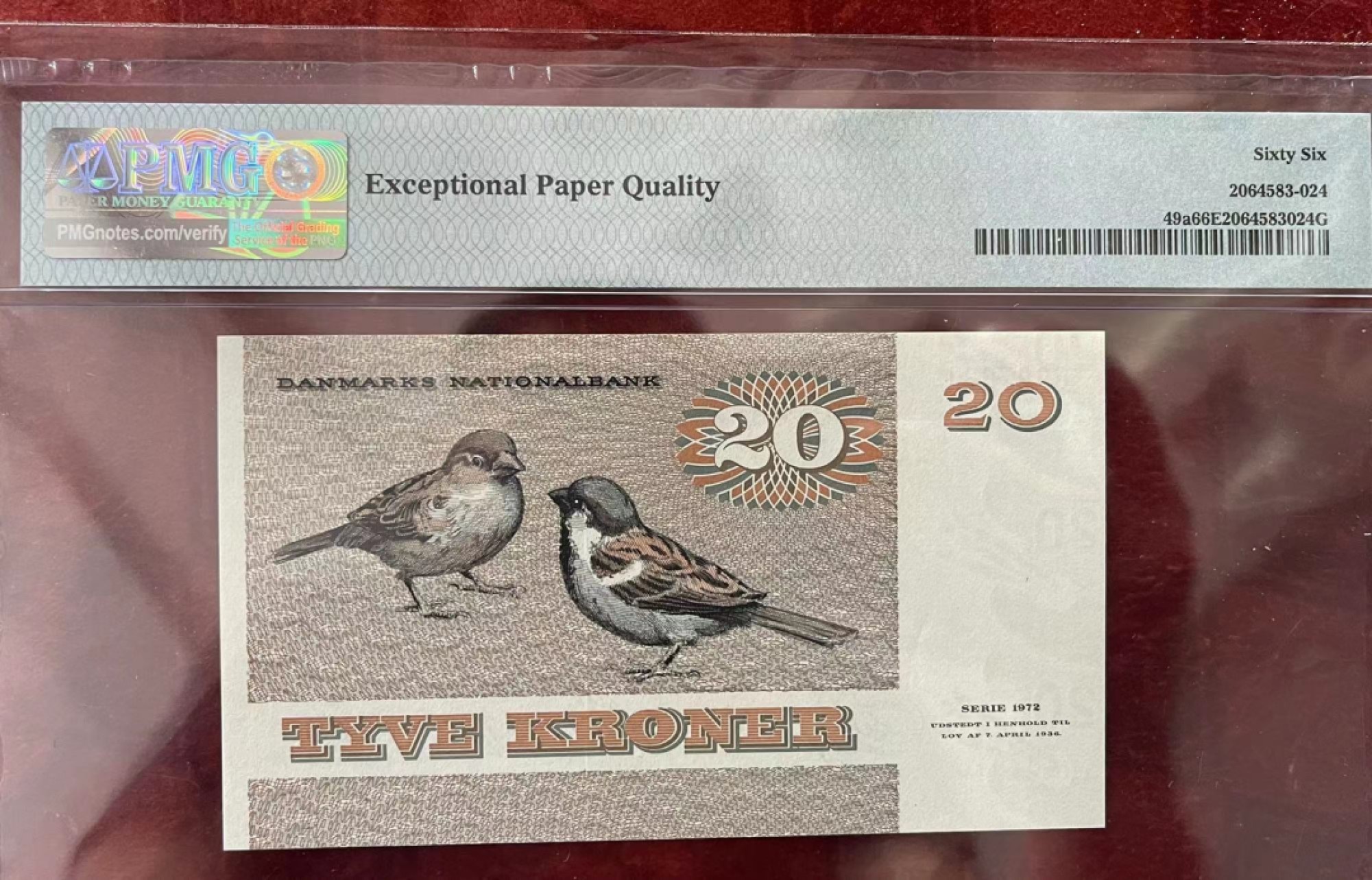 收藏联盟Quantum Auction 第176期拍卖 丹麦1979年20克朗 PMG66 初版 小麻雀