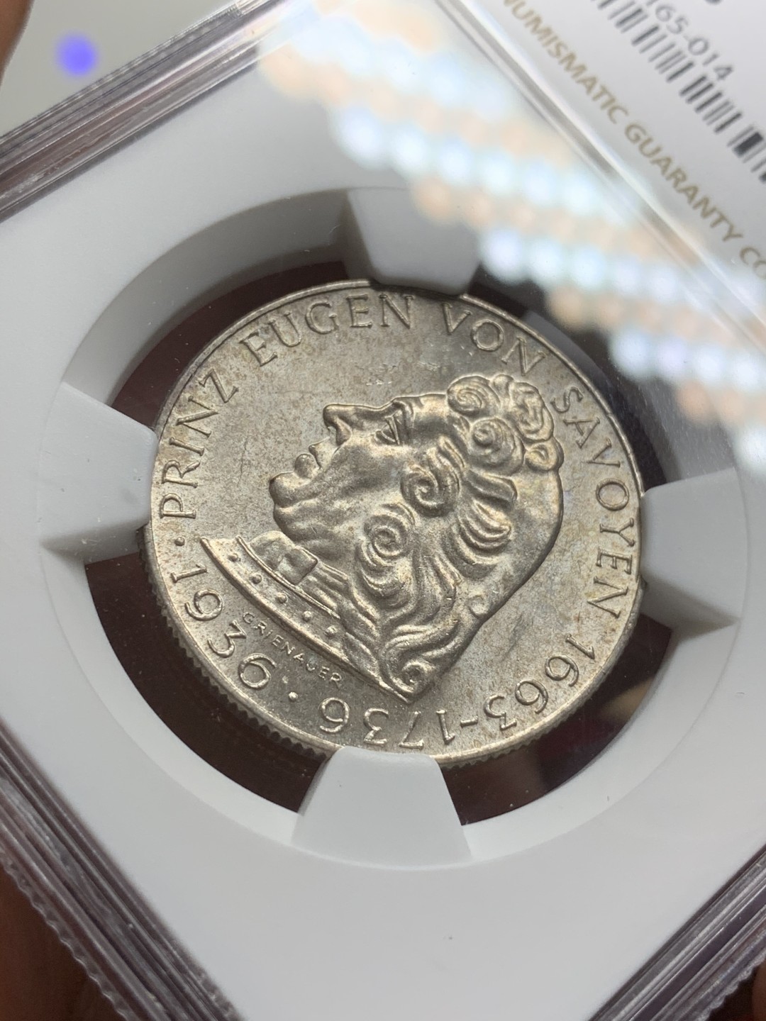 《竞宝斋》第75场-本周日，周一2场连拍（全场不限金额包邮） NGC MS-63 奥地利 1936年 欧根亲王 2先令 银币