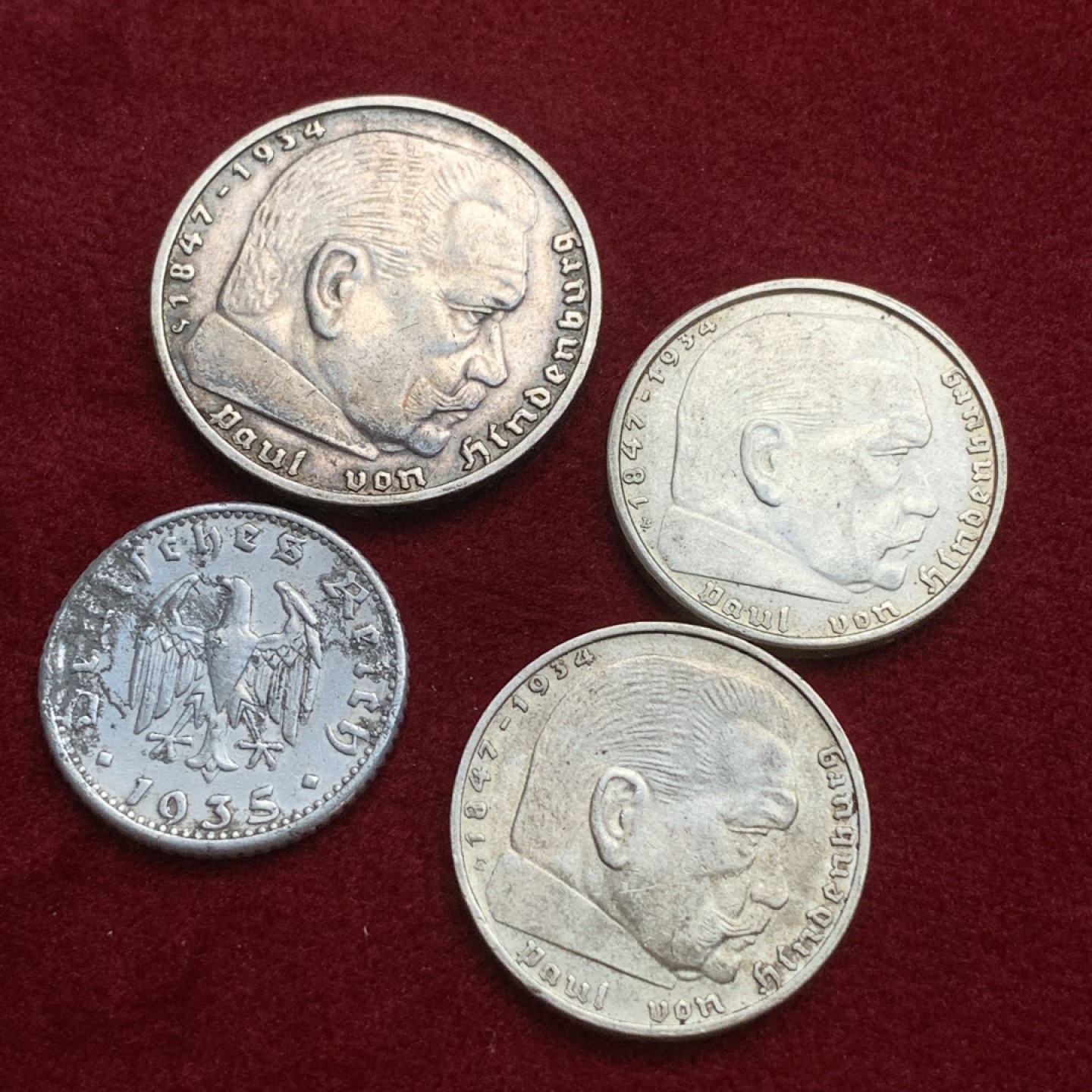 《竞宝斋》第75场-本周日，周一2场连拍（全场不限金额包邮） 德国 3银1铝四枚一组 原味2马克银币2枚，5马克银币1枚，50芬妮1一枚 状态见图