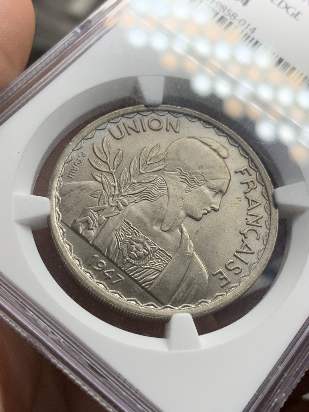 《竞宝斋》第75场-本周日，周一2场连拍（全场不限金额包邮） NGC MS64 法属印支1947年齿边女神一皮阿斯特镍币