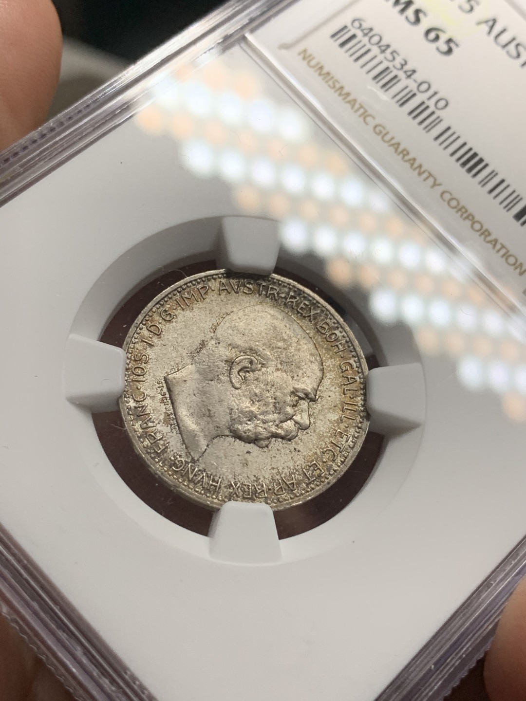 《竞宝斋》第75场-本周日，周一2场连拍（全场不限金额包邮） NGC-MS65 奥地利1915年 佛朗茨 1克朗银币 一流包浆 顶级状态