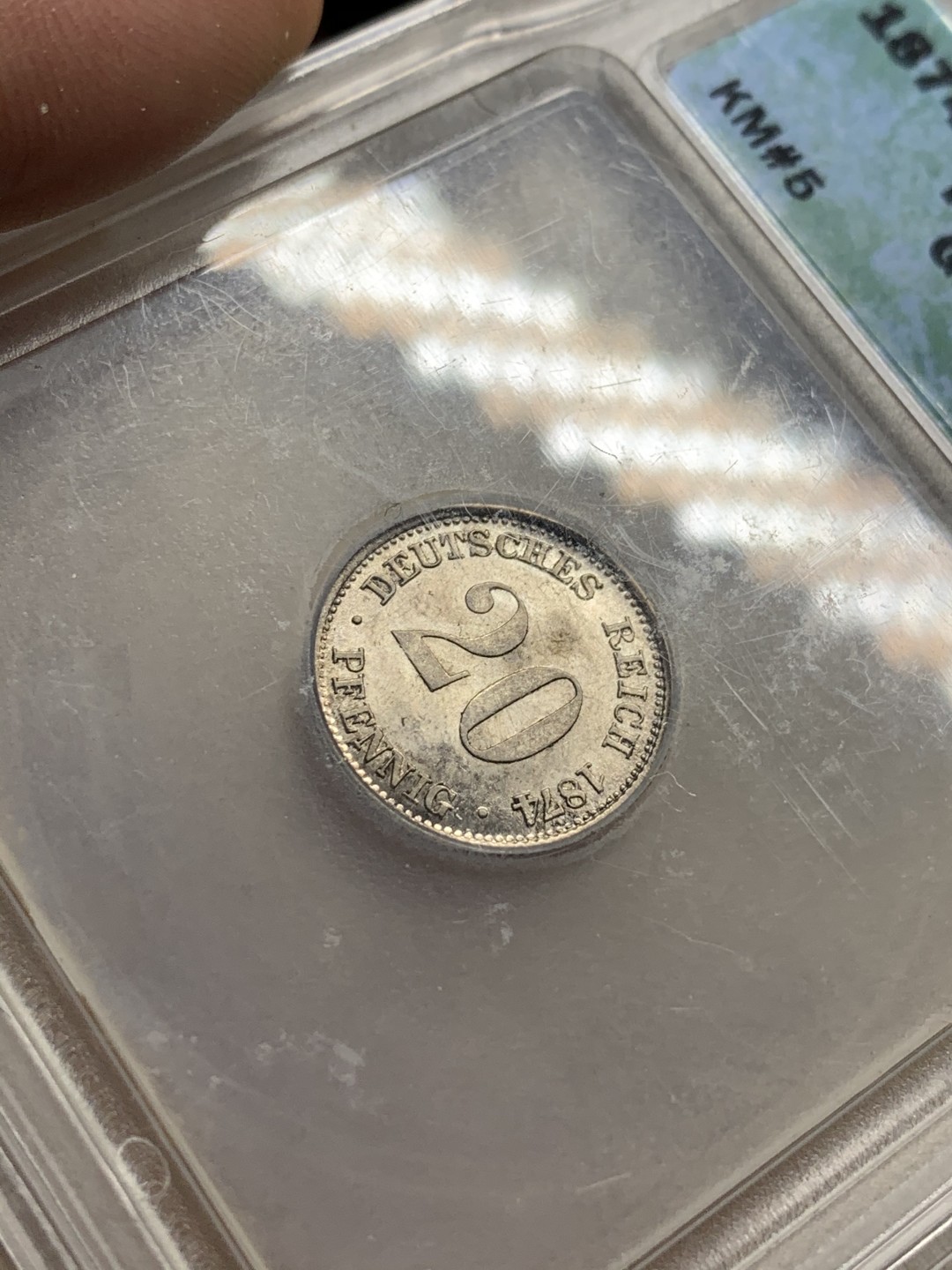 《竞宝斋》第75场-本周日，周一2场连拍（全场不限金额包邮） ICG-MS61 德国 1874年 威廉一世短翅鹰20芬尼银币 黄油光 深打好品 ICG早期严评