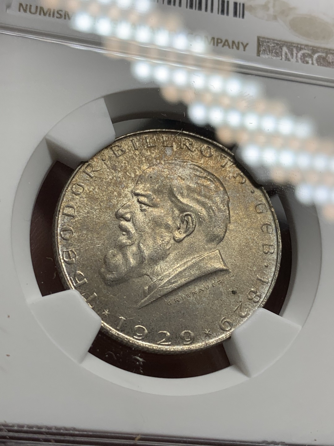 《竞宝斋》第75场-本周日，周一2场连拍（全场不限金额包邮） NGC MS-64 奥地利 1929年 比尔罗特诞辰100周年 2先令 银币 好品难得