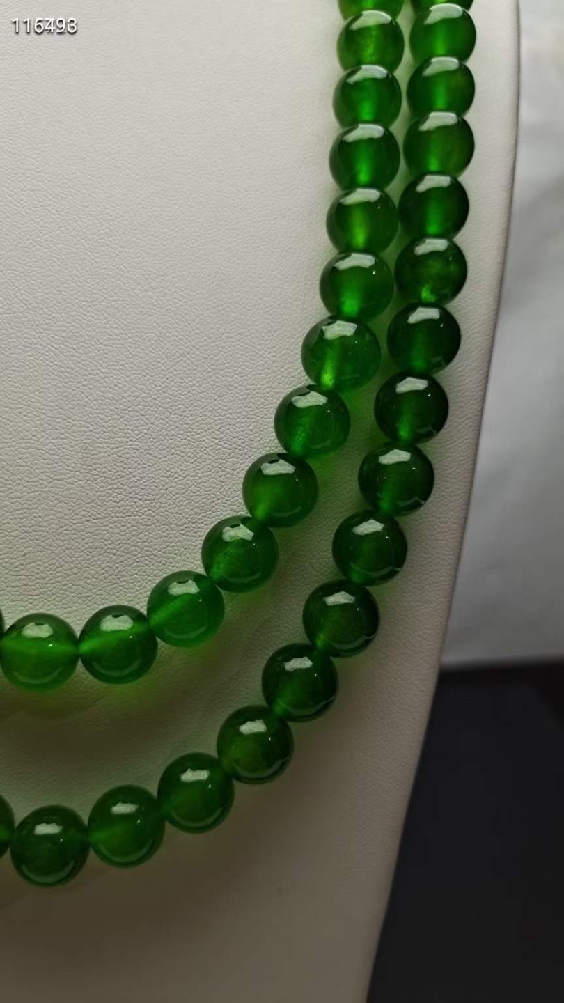 龙石种祖母绿翡翠佛珠108颗，珠子直径12mm