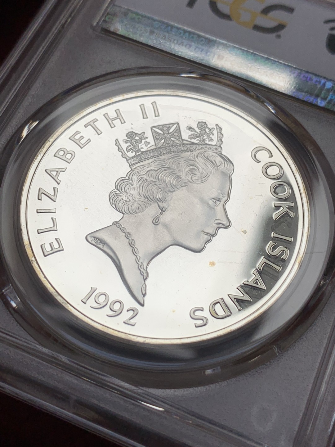 《竞宝斋》第75场-本周日，周一2场连拍（全场不限金额包邮） PCGS PR66DCAM 1992年库克群岛50美元 纪念漂亮国五百周年精制银币 背面伊丽莎白最美一版头像