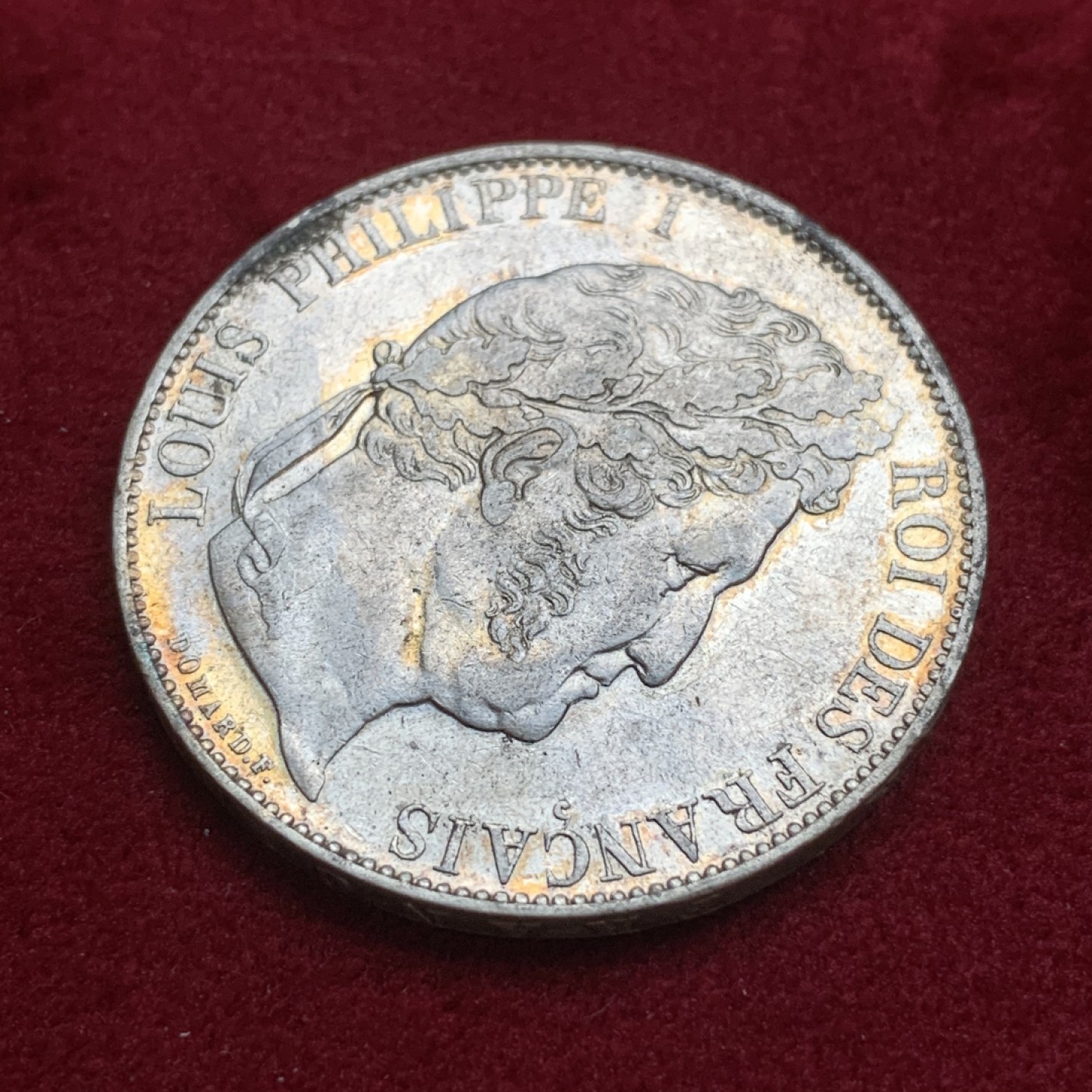 《竞宝斋》第75场-本周日，周一2场连拍（全场不限金额包邮） AU品 法国 1844年 菲利普 5法郎银币 状态很好，背面花环 基本无磨损 难得裸币