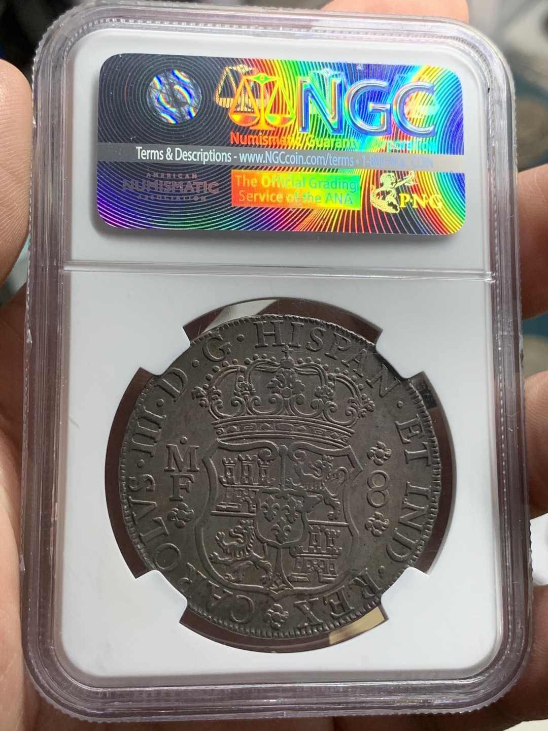 《竞宝斋》第75场-本周日，周一2场连拍（全场不限金额包邮） 亚军分 NGC MS62 墨西哥 1766年 地球双柱银币 中期好品 双面深彩包浆 可遇不可求的状态